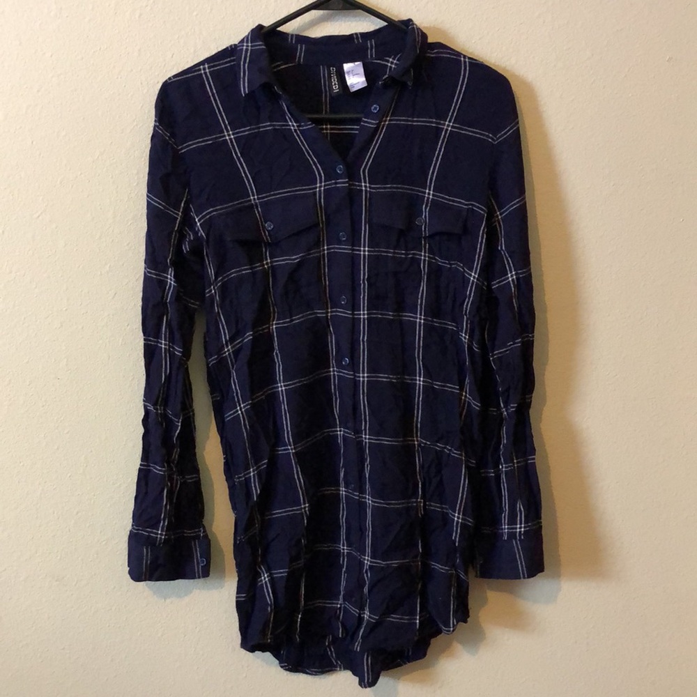 H&M Navy Plaid Shirt Dress US4